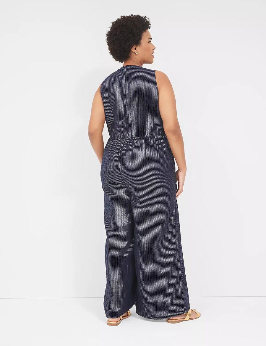 Women Lane Bryant Lurex Gauze Easy Jumpsuit Blue | IUF983CU