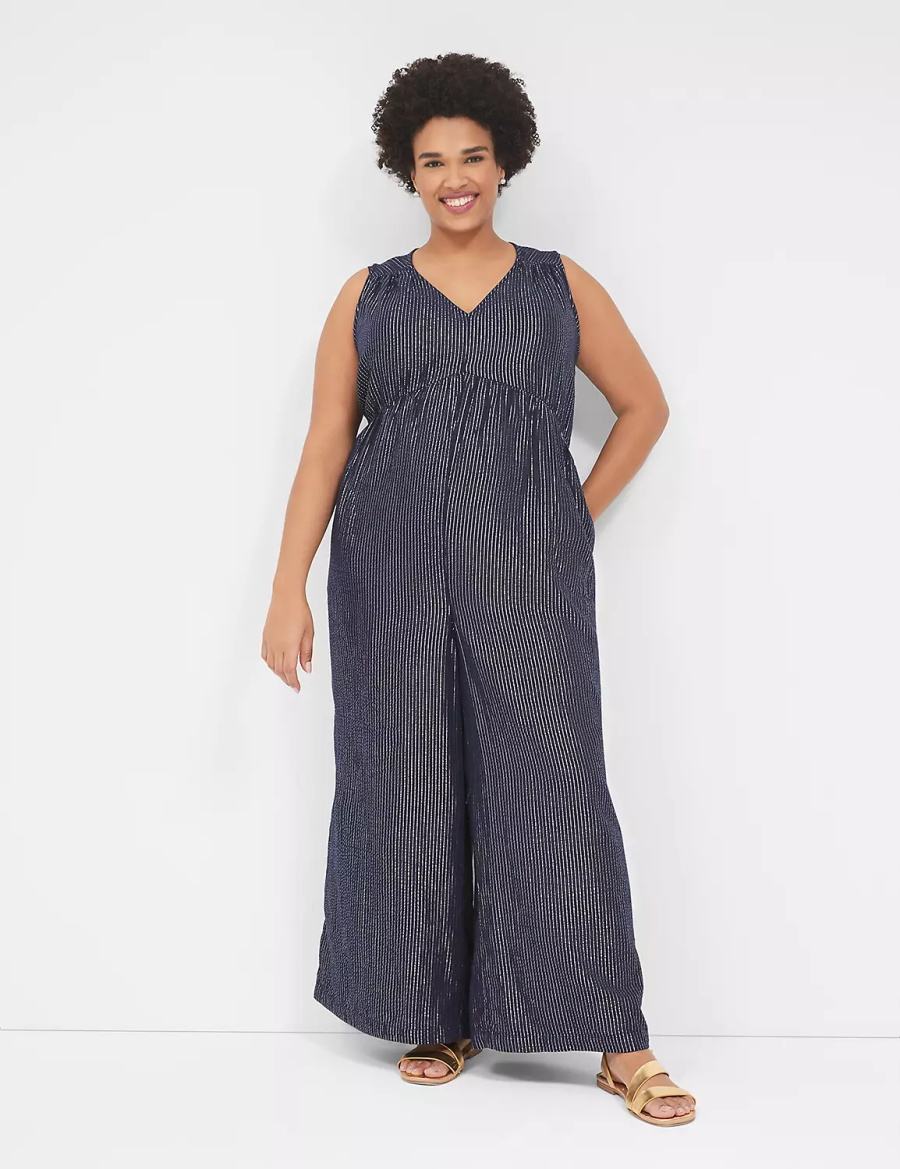 Women Lane Bryant Lurex Gauze Easy Jumpsuit Blue | IUF983CU