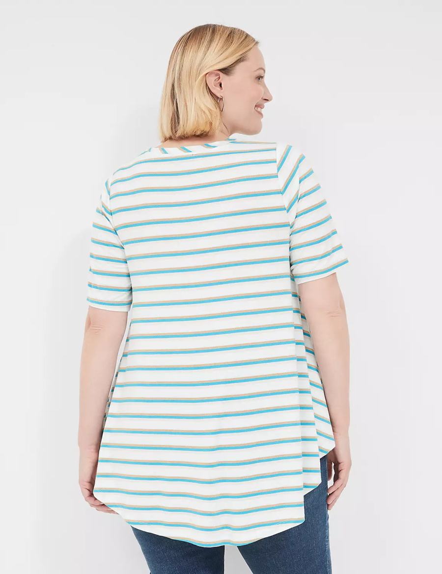 Women Lane Bryant Lurex Max Swing Perfect Sleeve Crew-Neck Tee T Shirts White Stripes | IFJ6271RK