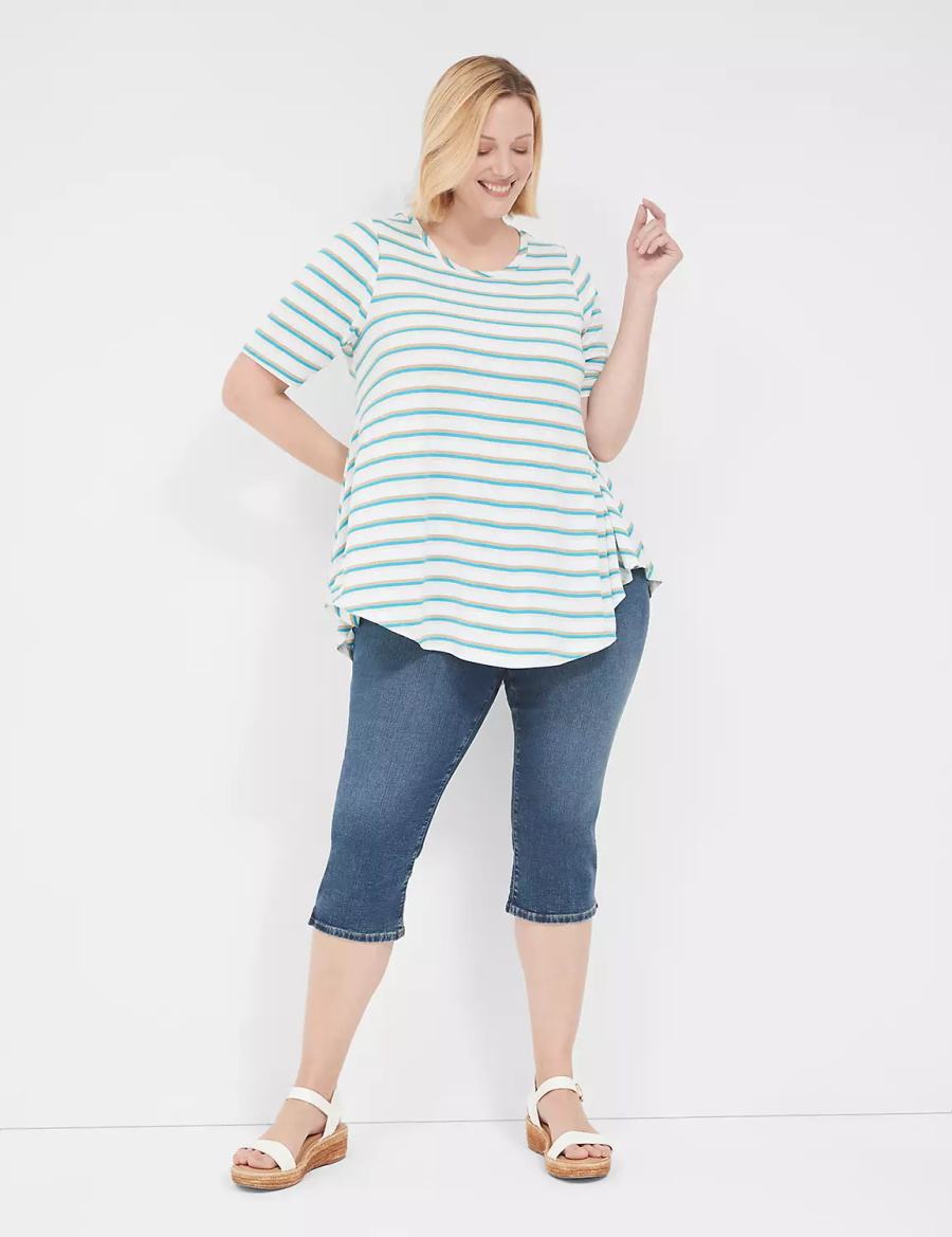 Women Lane Bryant Lurex Max Swing Perfect Sleeve Crew-Neck Tee T Shirts White Stripes | IFJ6271RK