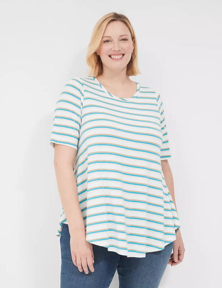 Women Lane Bryant Lurex Max Swing Perfect Sleeve Crew-Neck Tee T Shirts White Stripes | IFJ6271RK