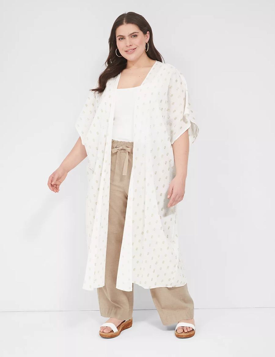 Women Lane Bryant Lurex Maxi Overpiece Robe White | QPW4364AR