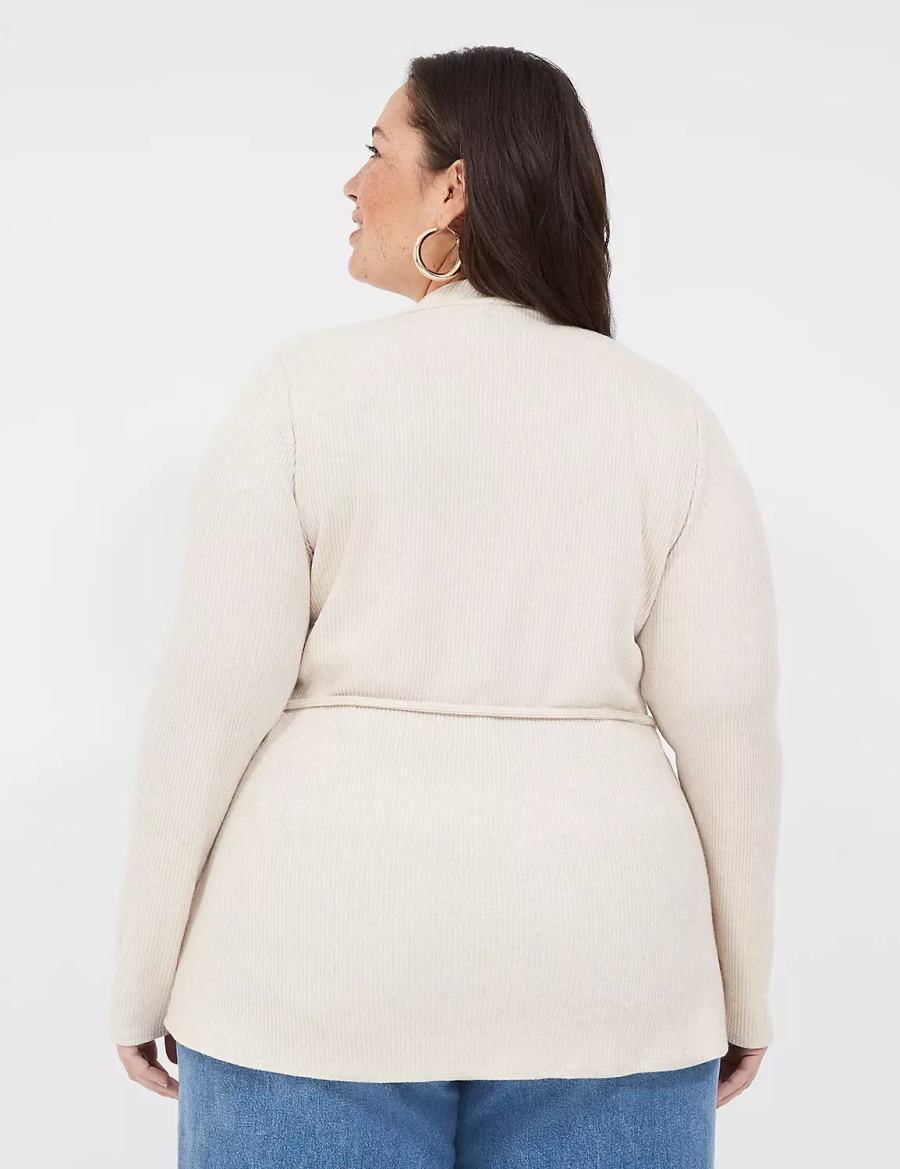 Women Lane Bryant Lurex Mock-Neck Tie-Waist Top Sweaters Beige | IXP4998VD