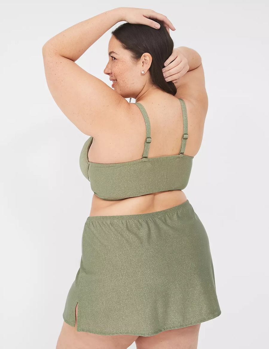 Women Lane Bryant Lurex Side Slit Swim Skirts Green | CQO4140WT