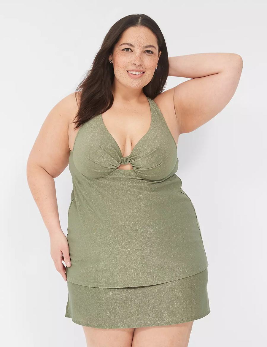 Women Lane Bryant Lurex Side Slit Swim Skirts Green | CQO4140WT