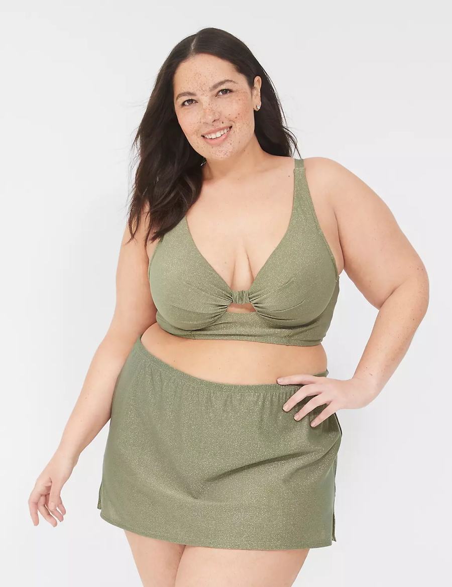 Women Lane Bryant Lurex Side Slit Swim Skirts Green | CQO4140WT