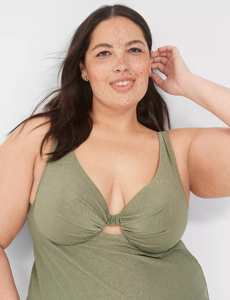 Women Lane Bryant Lurex Underwire Knot-Front Tankini Bikini Top Green | INF1660LI