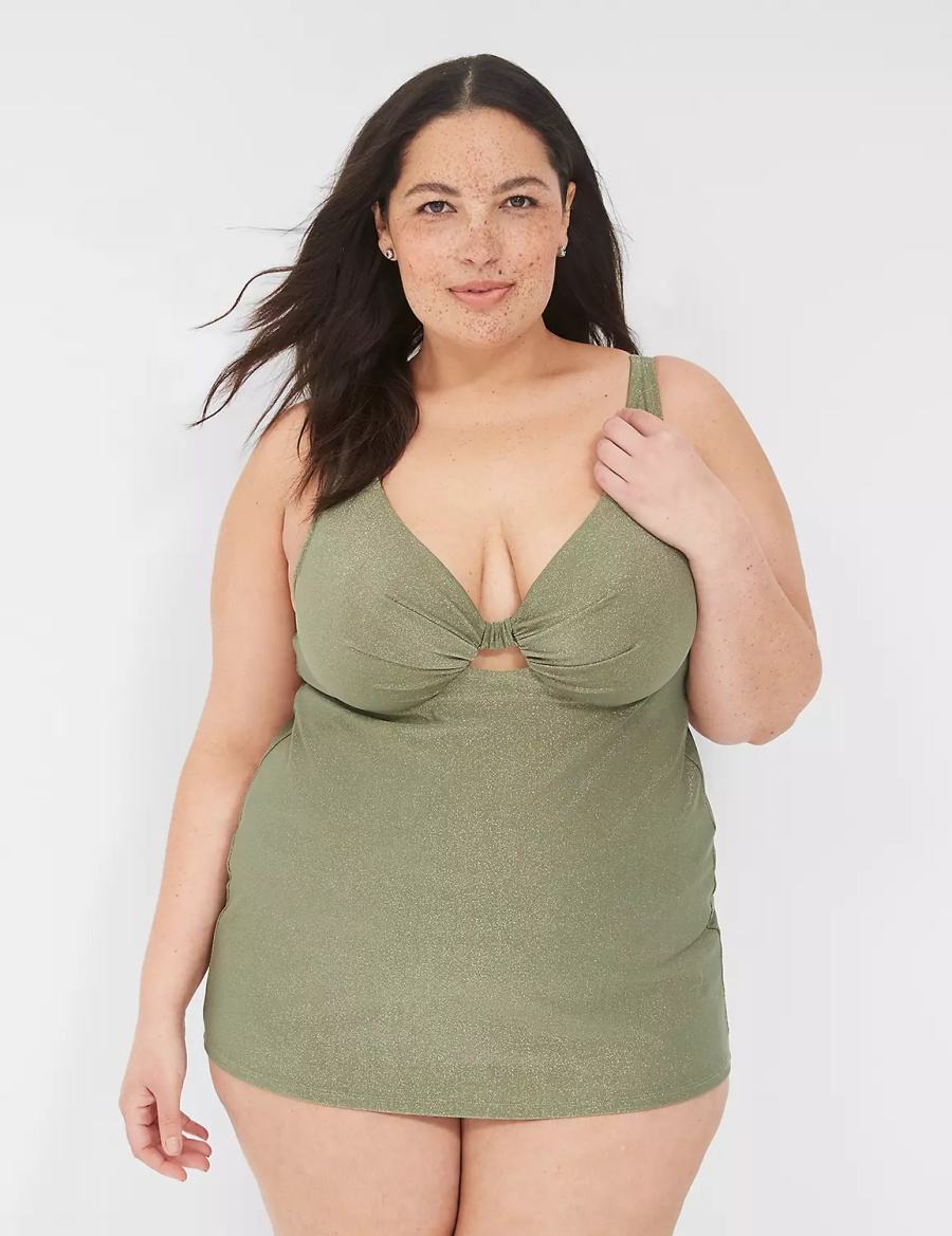 Women Lane Bryant Lurex Underwire Knot-Front Tankini Bikini Top Green | INF1660LI