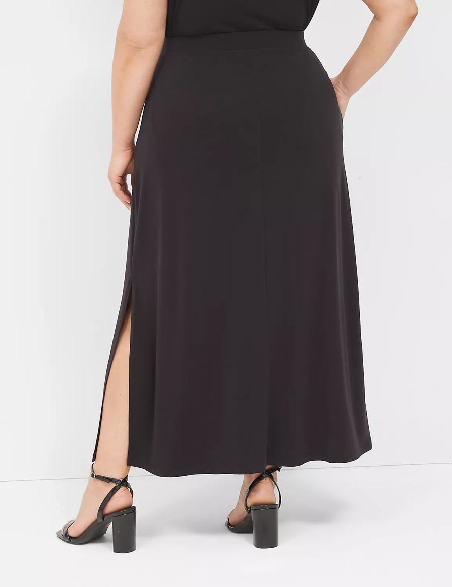 Women Lane Bryant Matte Jersey Side-Slit Maxi Skirts Black | ATP581VV