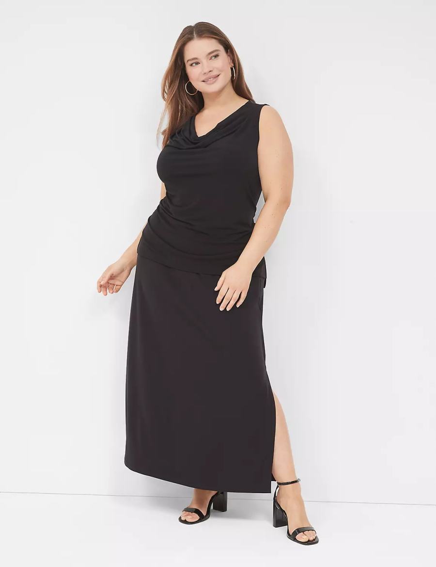 Women Lane Bryant Matte Jersey Side-Slit Maxi Skirts Black | ATP581VV