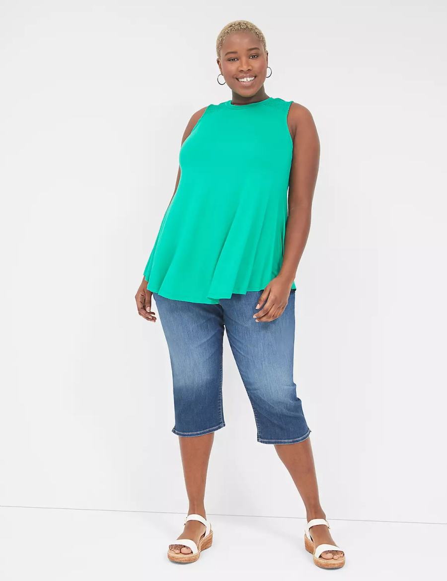 Women Lane Bryant Max Swing High-Neck Smocked-Shoulder Tunic T Shirts Turquoise | DDV8819SJ