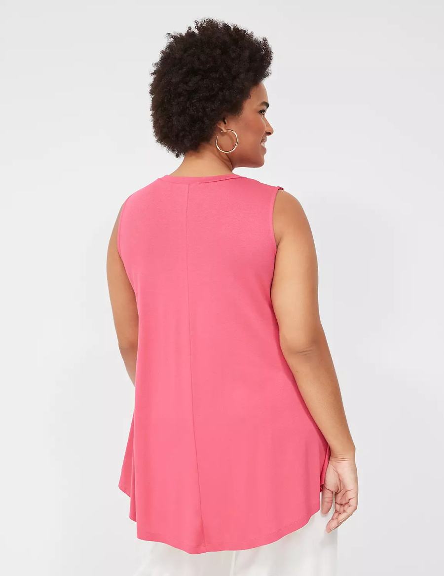 Women Lane Bryant Max Swing High-Neck Smocked-Shoulder Tunic T Shirts Pink | LQG9247EA