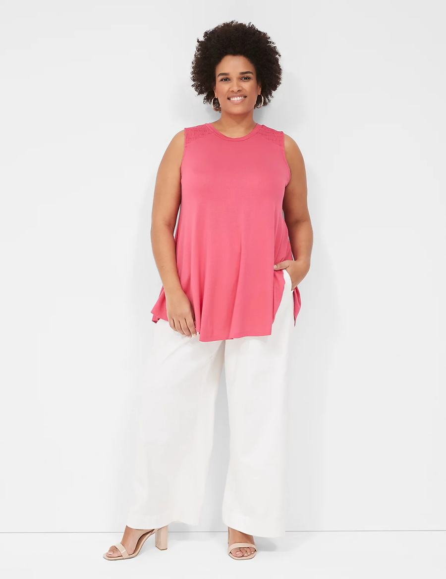 Women Lane Bryant Max Swing High-Neck Smocked-Shoulder Tunic T Shirts Pink | LQG9247EA