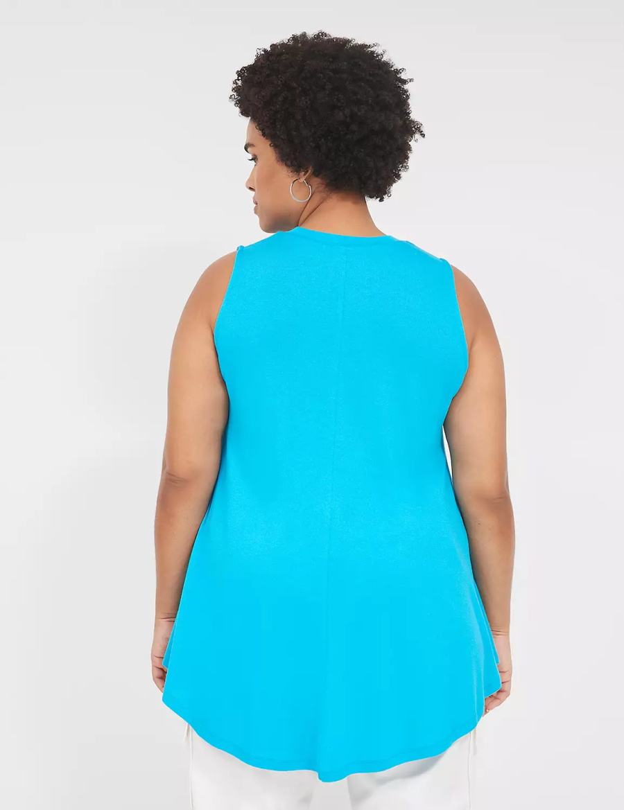 Women Lane Bryant Max Swing High-Neck Smocked-Shoulder Tunic T Shirts Blue | SLI6312JC