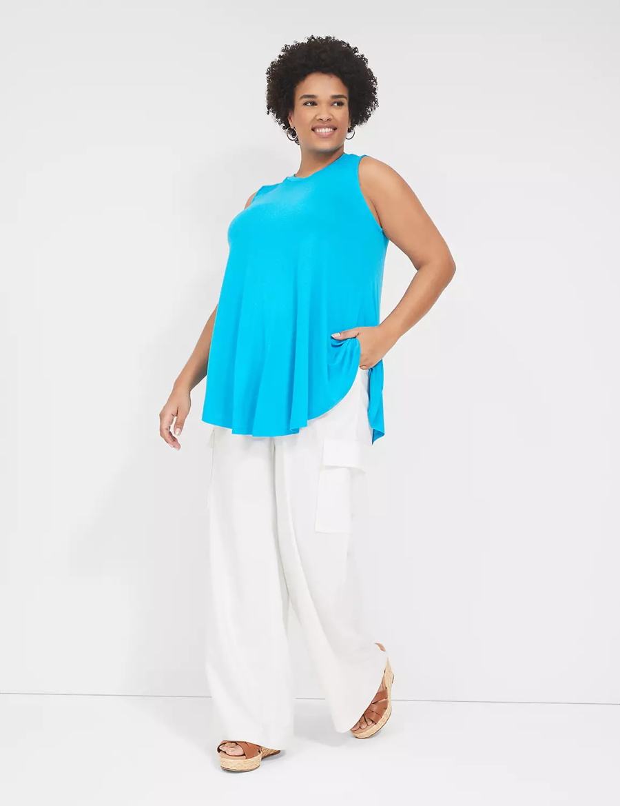 Women Lane Bryant Max Swing High-Neck Smocked-Shoulder Tunic T Shirts Blue | SLI6312JC