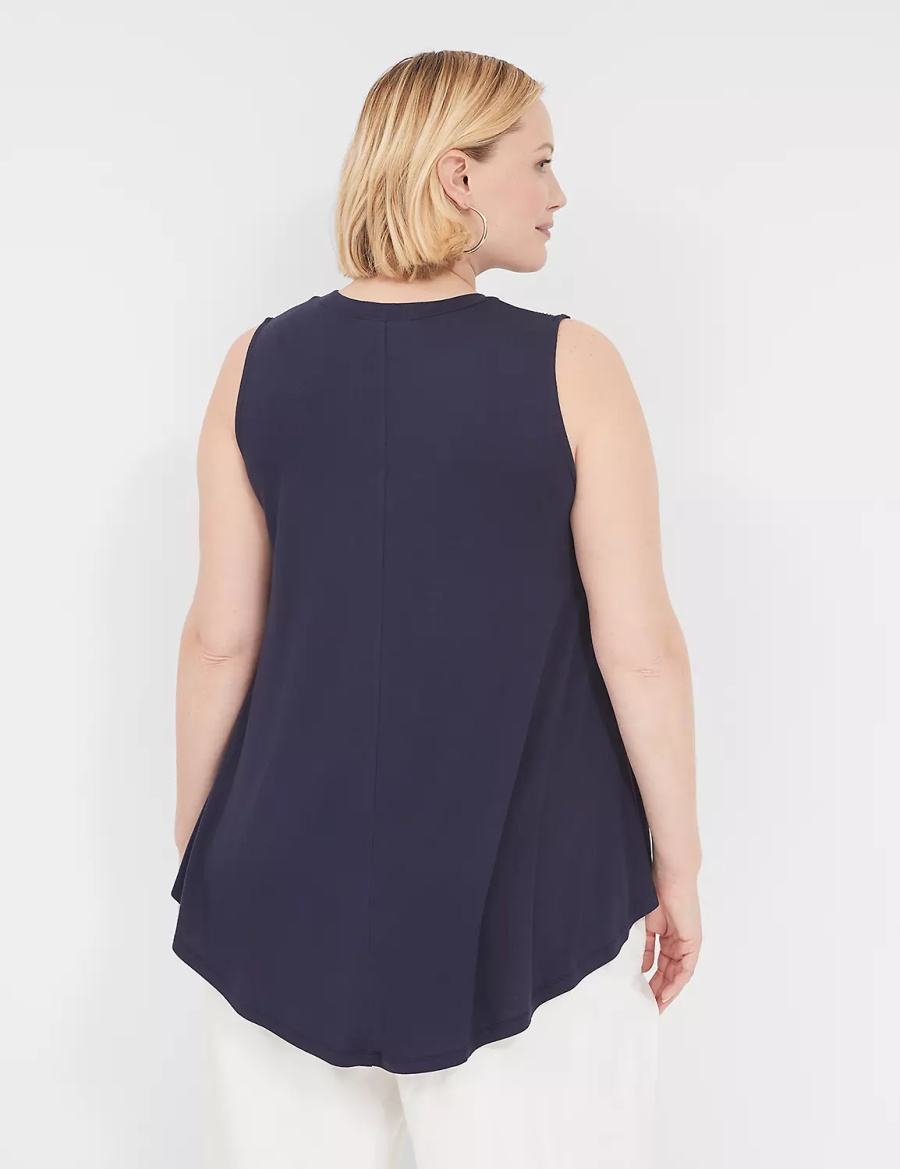 Women Lane Bryant Max Swing High-Neck Smocked-Shoulder Tunic T Shirts Blue | UHO2749AQ