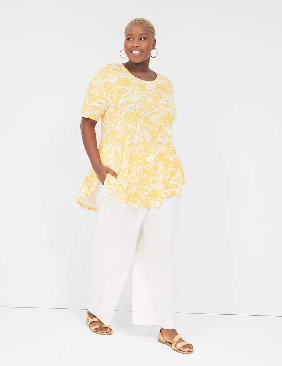 Women Lane Bryant Max Swing Perfect Sleeve Crew-Neck Tee T Shirts Yellow | TNO4675EB