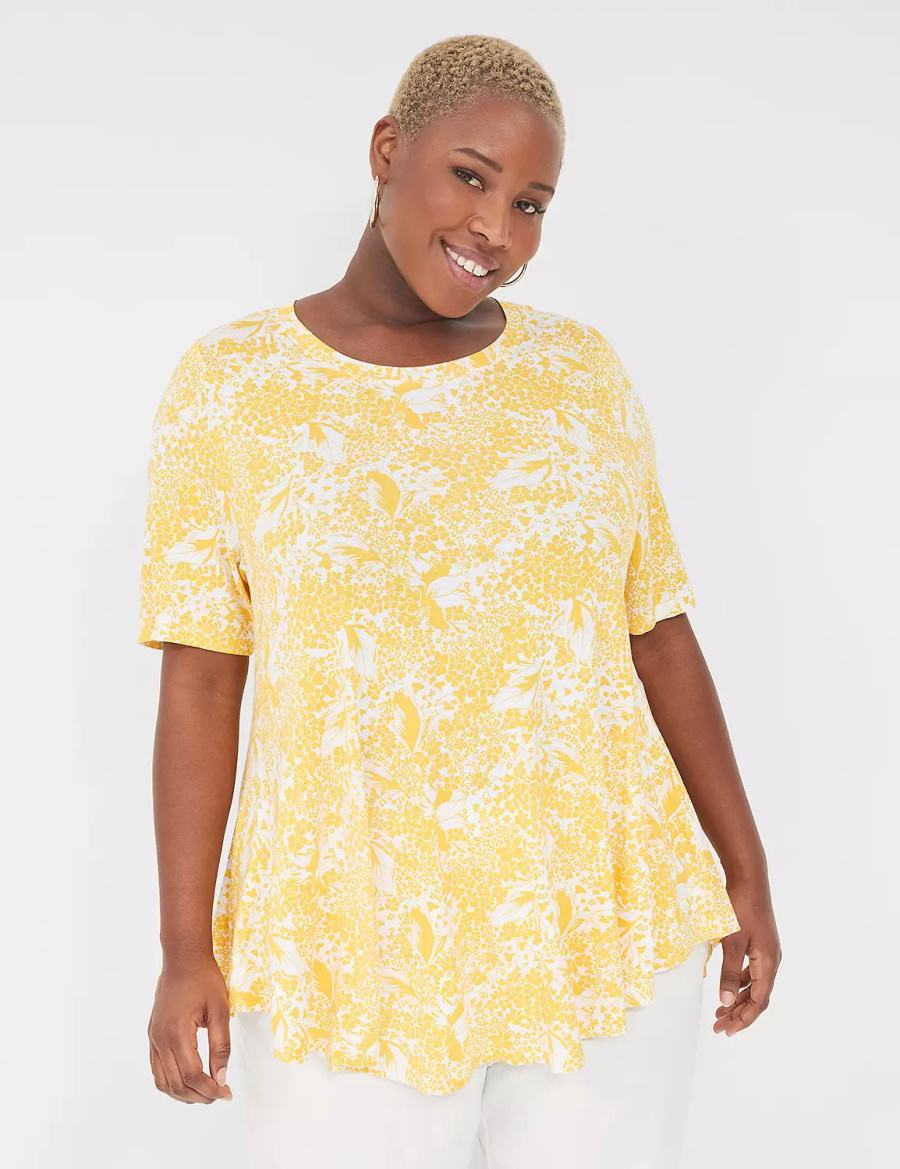 Women Lane Bryant Max Swing Perfect Sleeve Crew-Neck Tee T Shirts Yellow | TNO4675EB