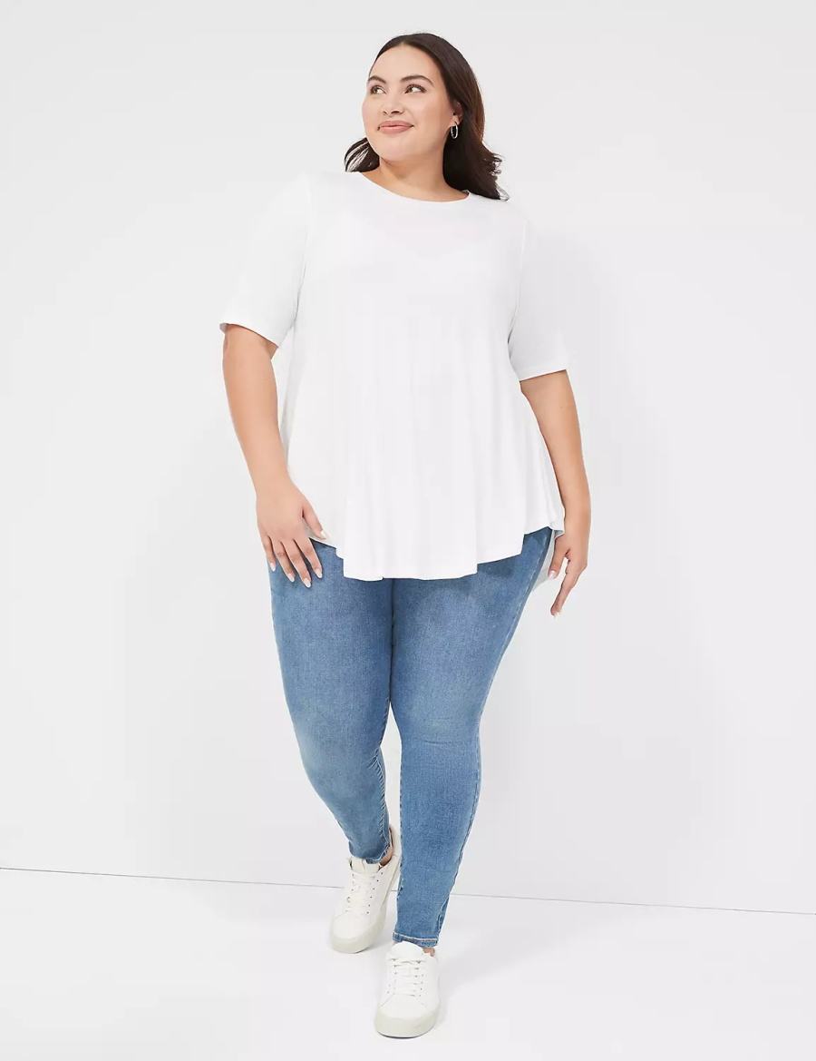 Women Lane Bryant Max Swing Perfect Sleeve Crew-Neck Tee T Shirts White | UHH2657GT