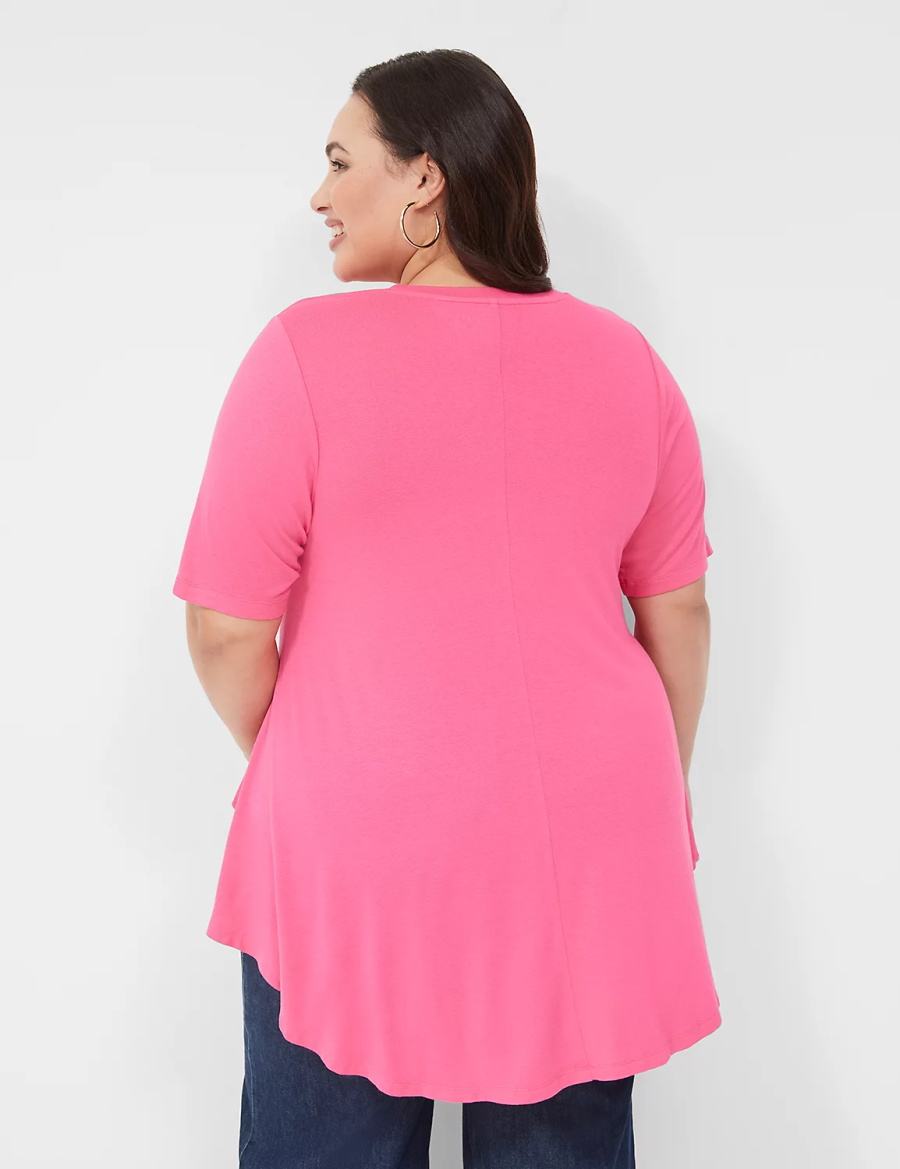 Women Lane Bryant Max Swing Perfect Sleeve Crew-Neck Tee T Shirts Pink | YET431RX