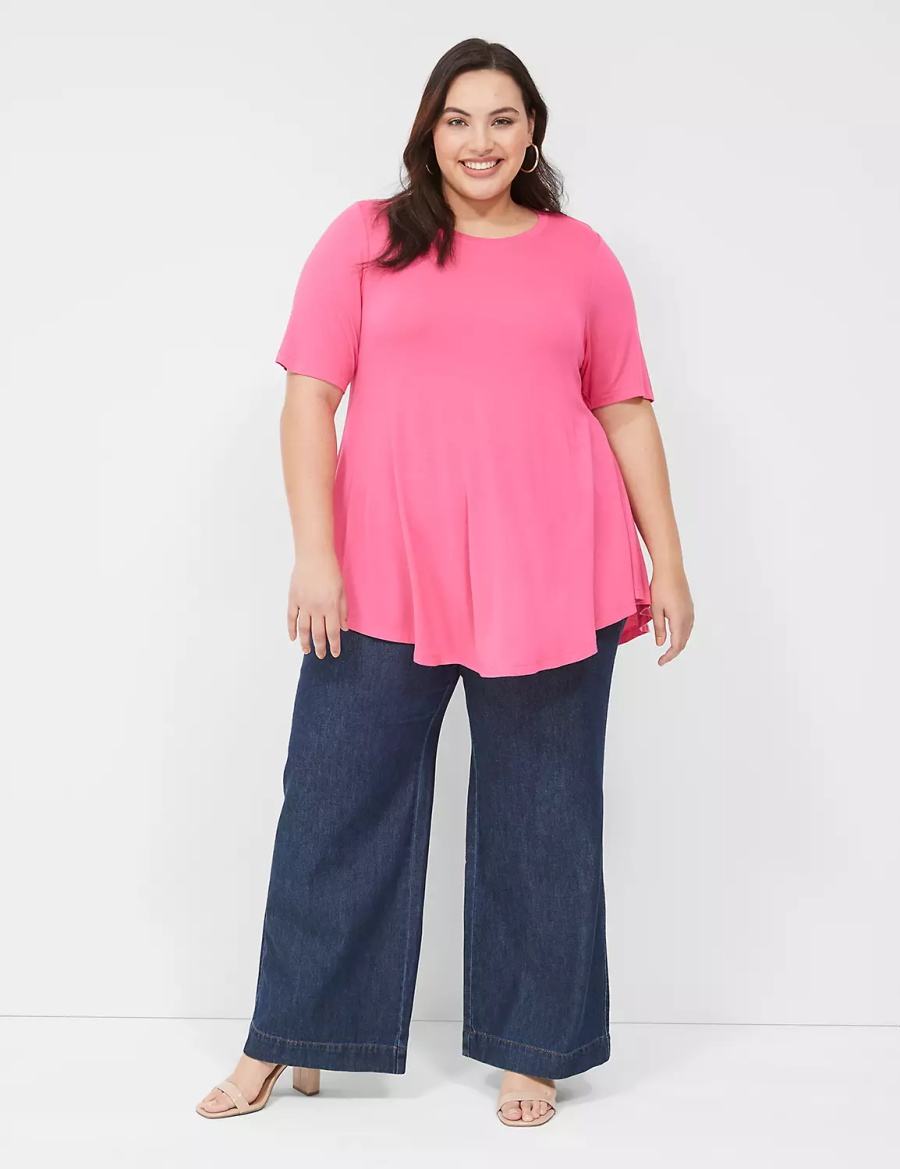 Women Lane Bryant Max Swing Perfect Sleeve Crew-Neck Tee T Shirts Pink | YET431RX