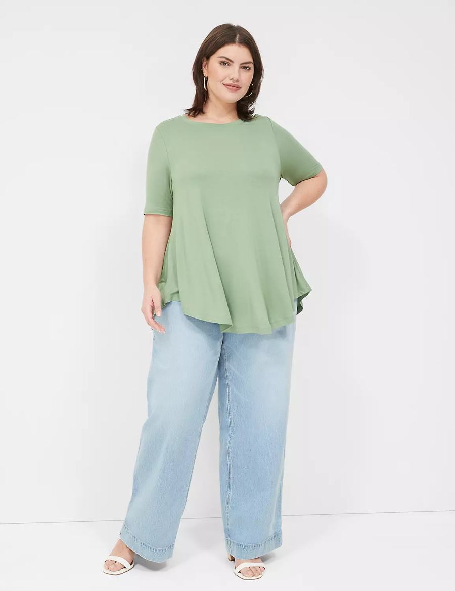 Women Lane Bryant Max Swing Perfect Sleeve Crew-Neck Tee T Shirts Light Green | OGW5085WT