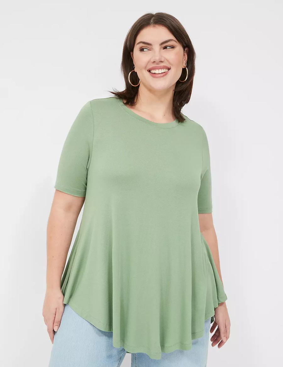 Women Lane Bryant Max Swing Perfect Sleeve Crew-Neck Tee T Shirts Light Green | OGW5085WT