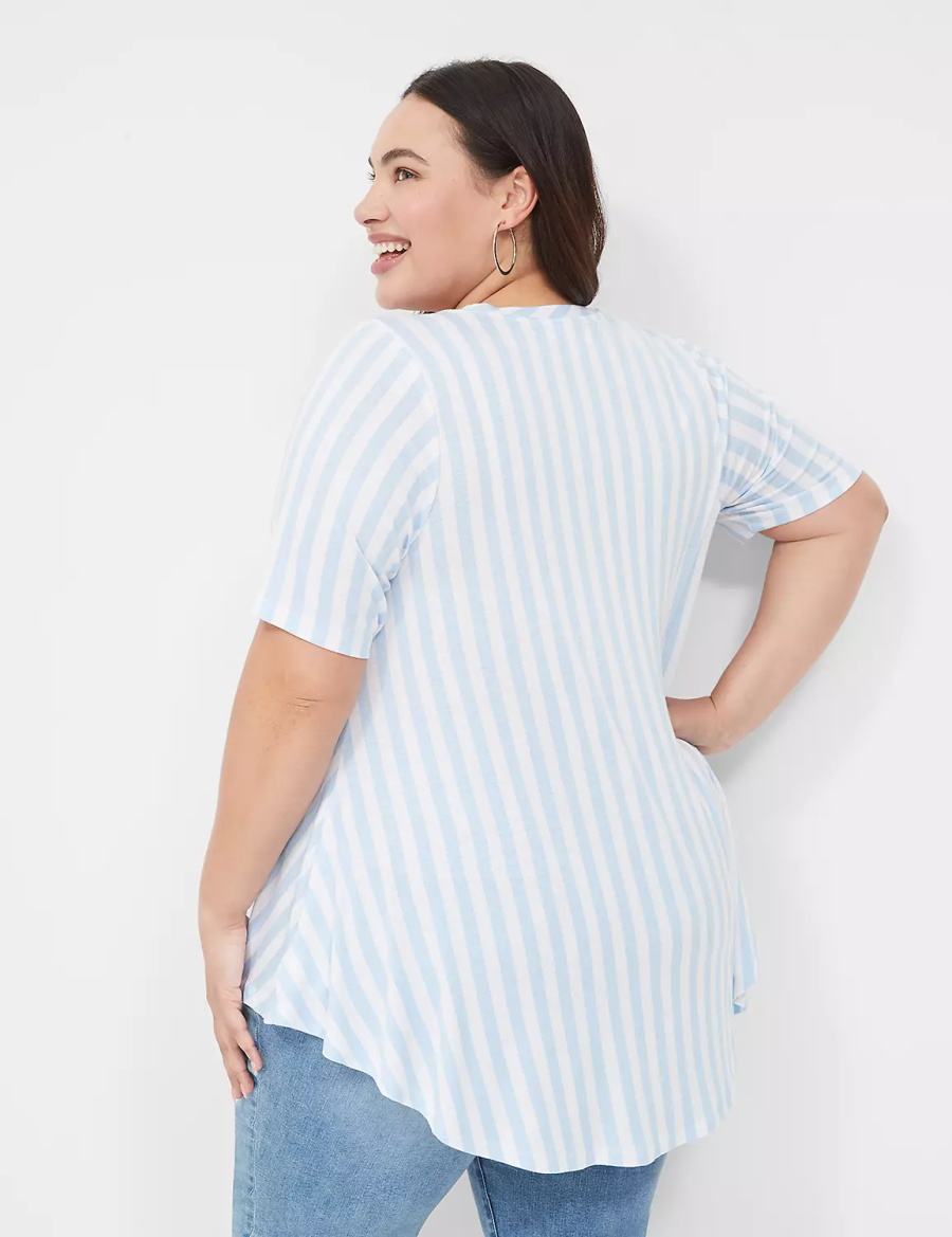 Women Lane Bryant Max Swing Perfect Sleeve Crew-Neck Tee T Shirts Light Blue Stripes | PGM6457SP