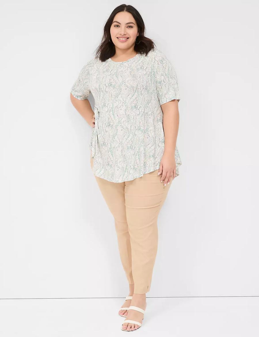 Women Lane Bryant Max Swing Perfect Sleeve Crew-Neck Tee T Shirts Cream Green | AOA394EH