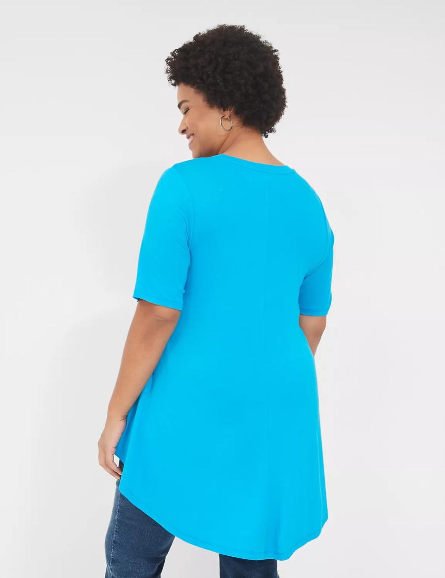 Women Lane Bryant Max Swing Perfect Sleeve Crew-Neck Tee T Shirts Blue | FFL4661EQ