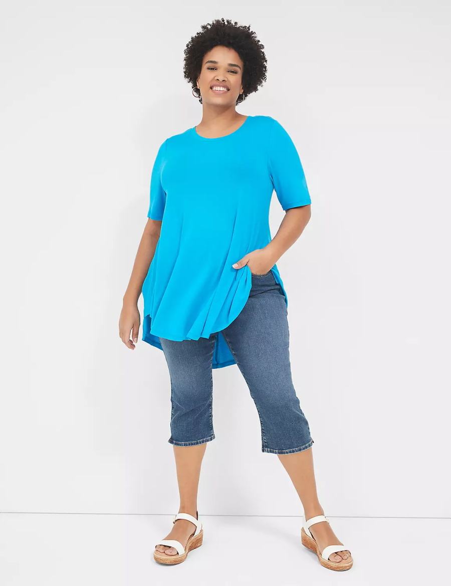 Women Lane Bryant Max Swing Perfect Sleeve Crew-Neck Tee T Shirts Blue | FFL4661EQ