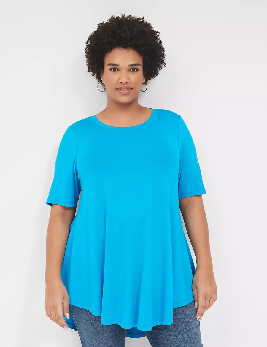 Women Lane Bryant Max Swing Perfect Sleeve Crew-Neck Tee T Shirts Blue | FFL4661EQ