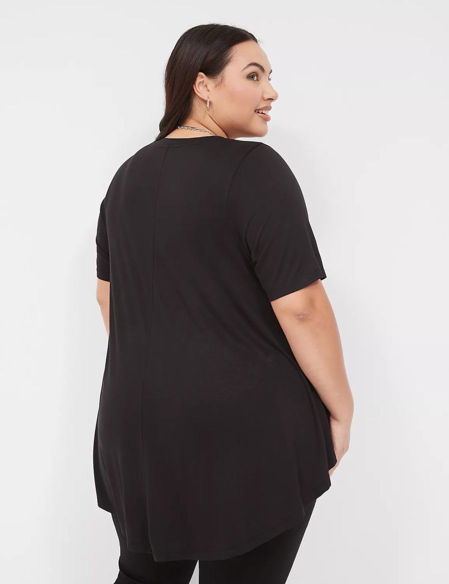 Women Lane Bryant Max Swing Perfect Sleeve Crew-Neck Tee T Shirts Black | MPU4794PH