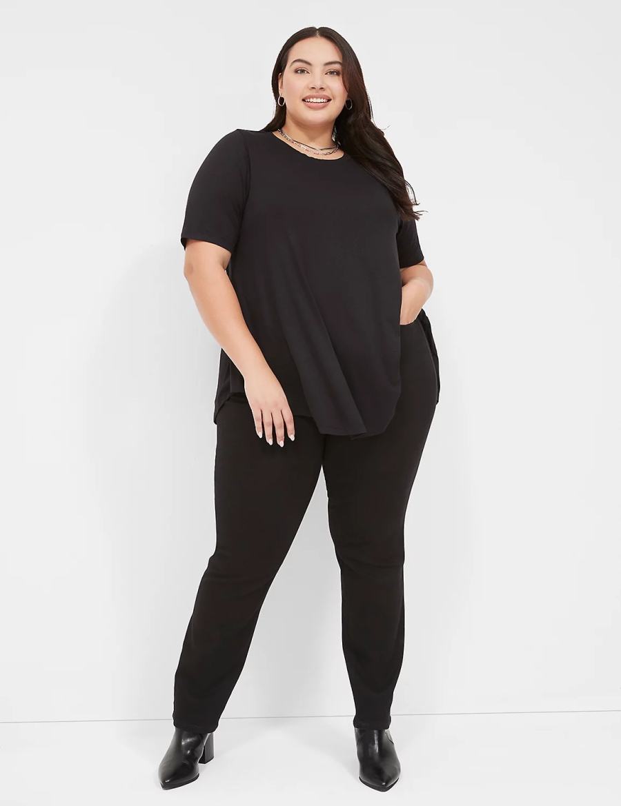 Women Lane Bryant Max Swing Perfect Sleeve Crew-Neck Tee T Shirts Black | MPU4794PH