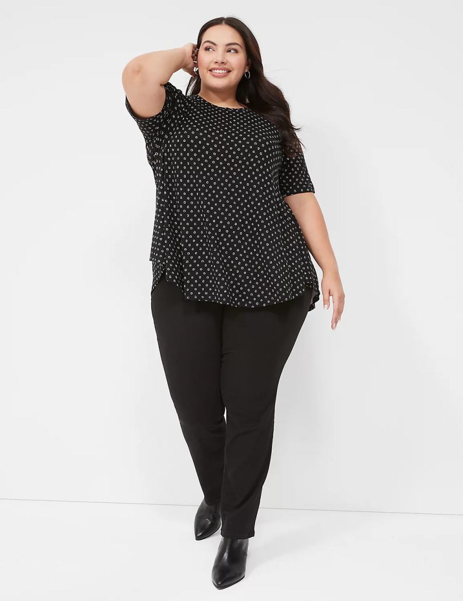 Women Lane Bryant Max Swing Perfect Sleeve Crew-Neck Tee T Shirts Black | OQV3776HP