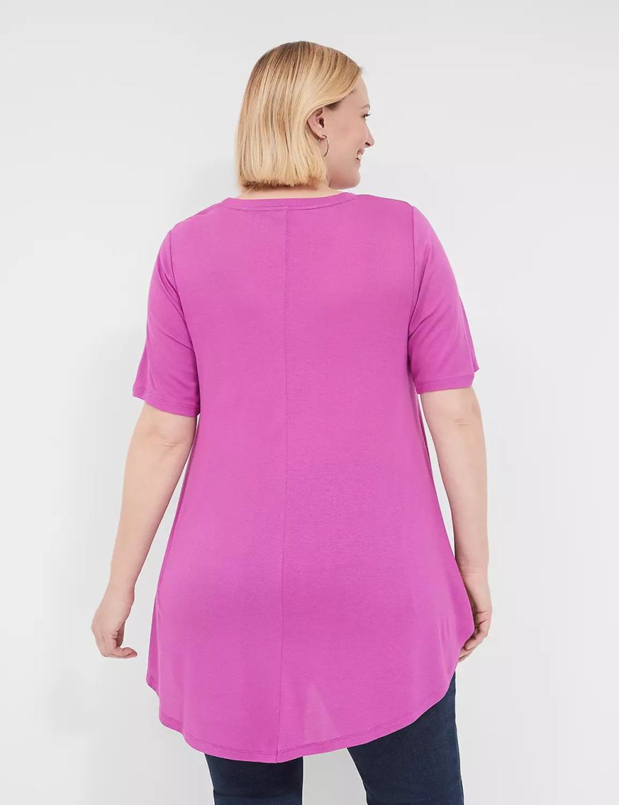 Women Lane Bryant Max Swing Perfect Sleeve Crew-Neck Tee T Shirts Purple | ZHR3794NB