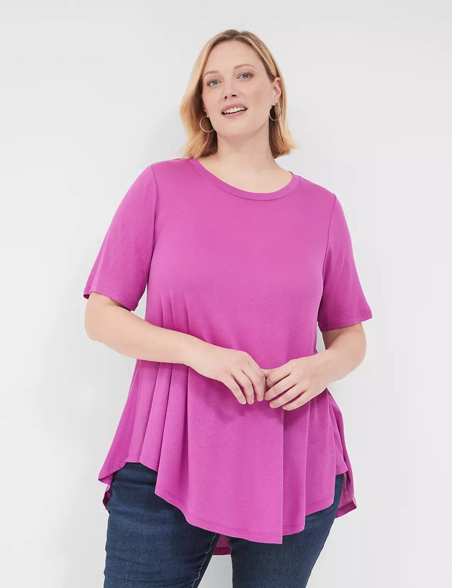 Women Lane Bryant Max Swing Perfect Sleeve Crew-Neck Tee T Shirts Purple | ZHR3794NB