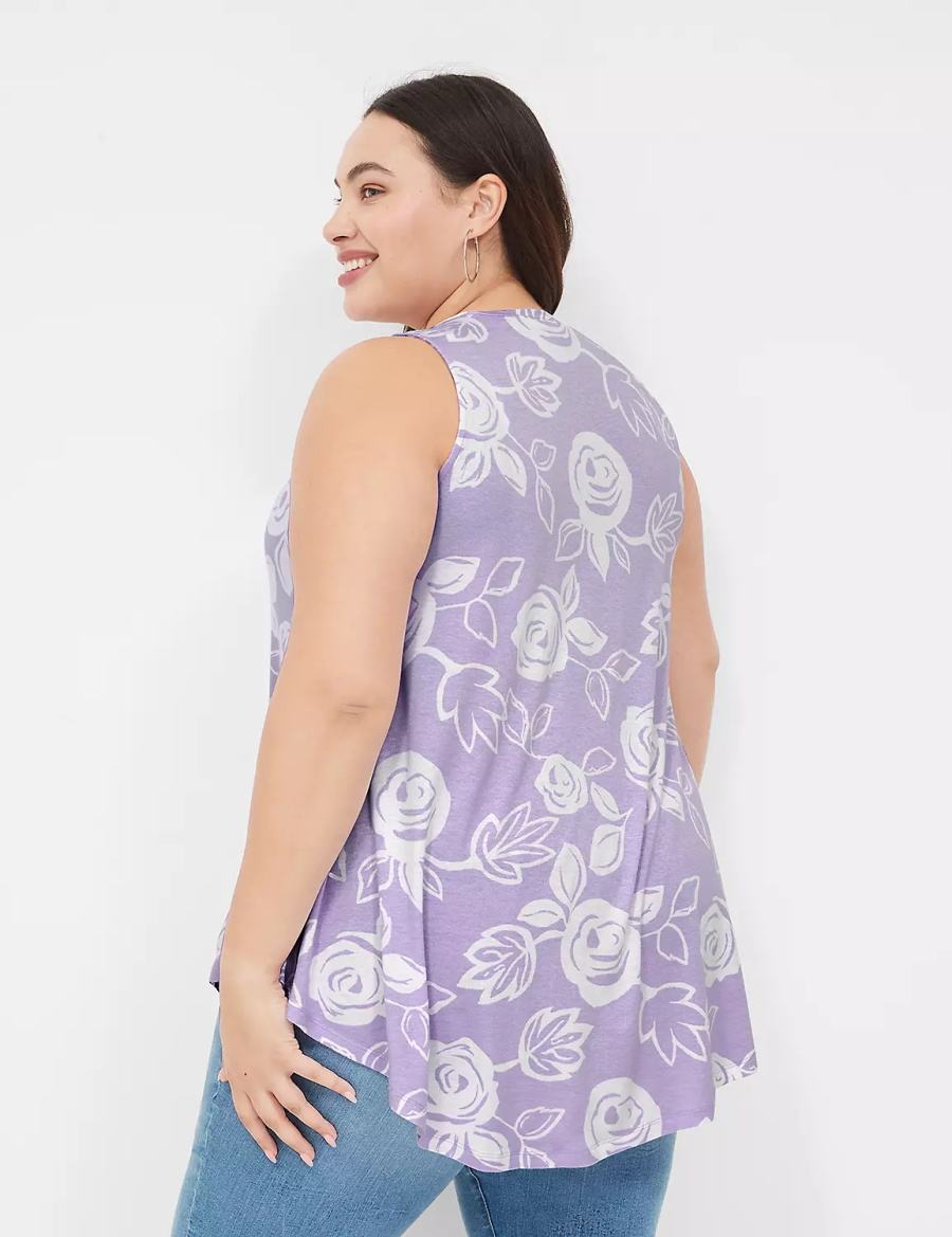 Women Lane Bryant Max Swing Sleeveless High-Neck Tunic T Shirts White Purple | ASX9958YB