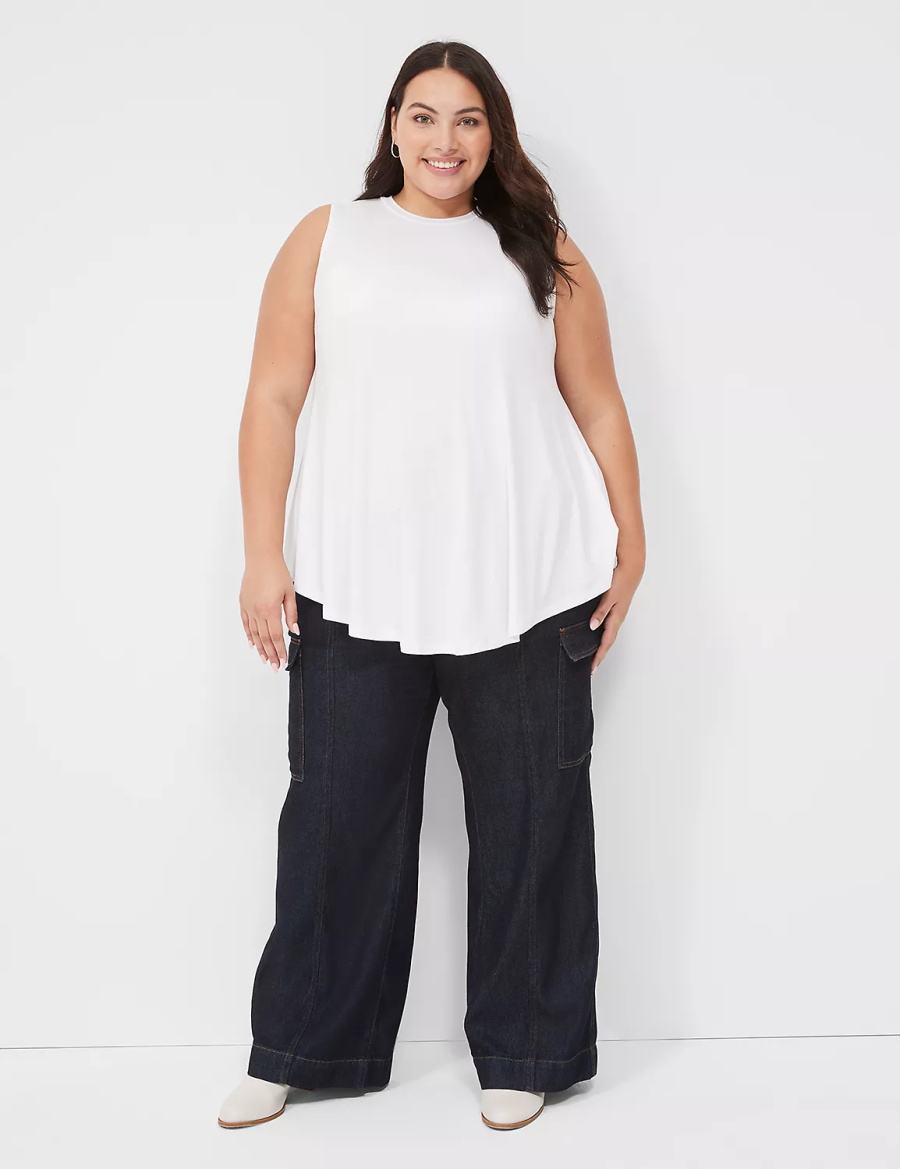 Women Lane Bryant Max Swing Sleeveless High-Neck Tunic T Shirts White | SXH7871AO