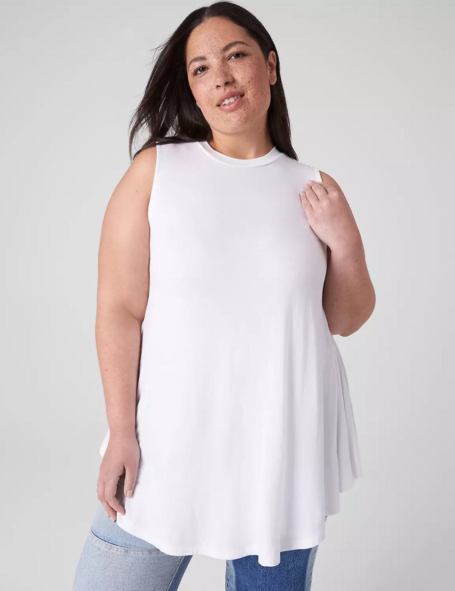 Women Lane Bryant Max Swing Sleeveless High-Neck Tunic T Shirts White | SXH7871AO