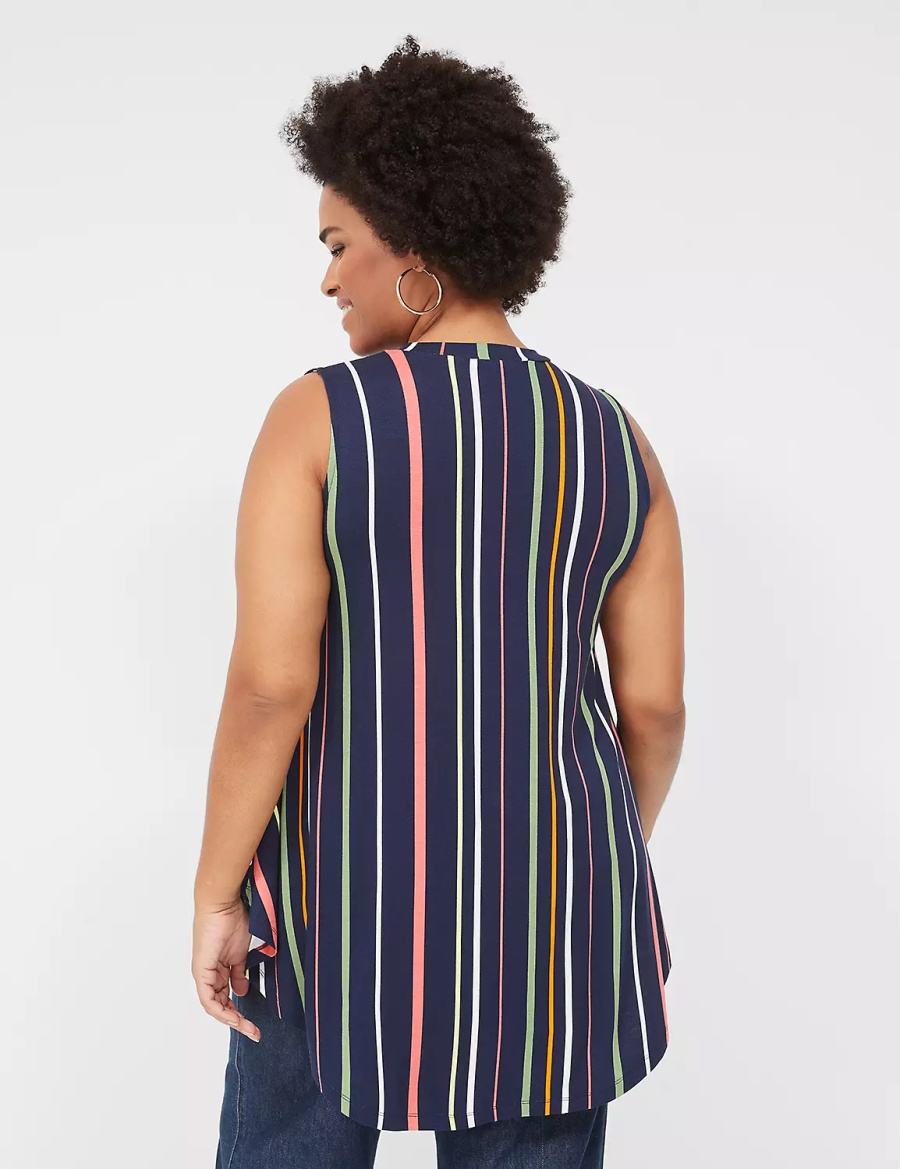 Women Lane Bryant Max Swing Sleeveless High-Neck Tunic T Shirts Navy Stripes | UQY3643SQ