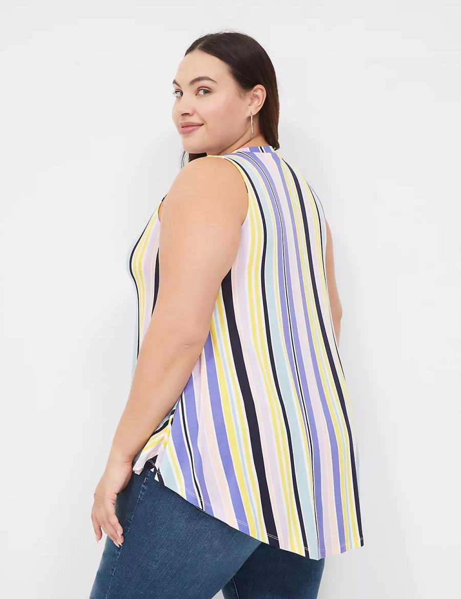 Women Lane Bryant Max Swing Sleeveless High-Neck Tunic T Shirts Purple Multicolor Stripes | ZXP2754UC