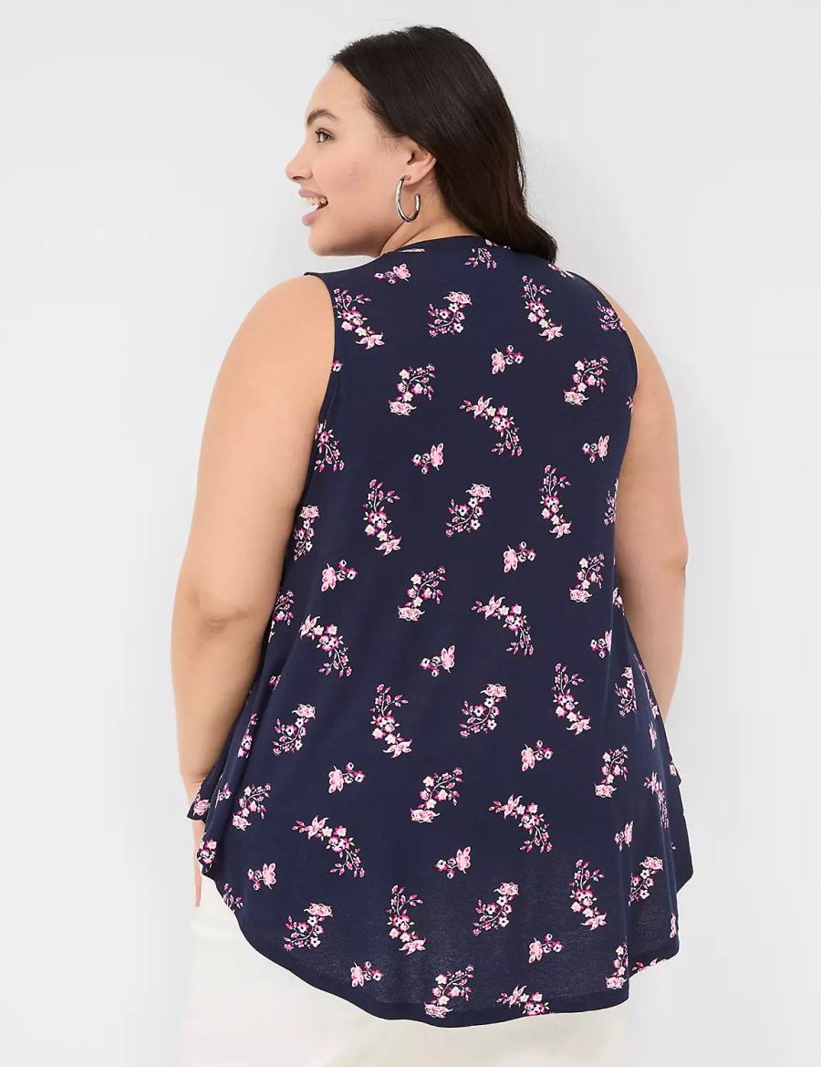 Women Lane Bryant Max Swing Sleeveless High-Neck Tunic T Shirts Pink Navy | DTF2097XE