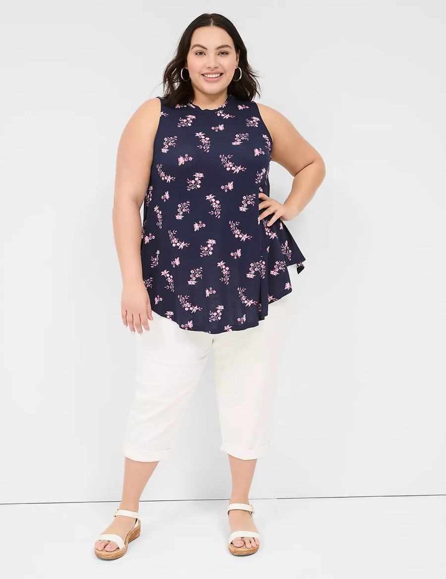 Women Lane Bryant Max Swing Sleeveless High-Neck Tunic T Shirts Pink Navy | DTF2097XE