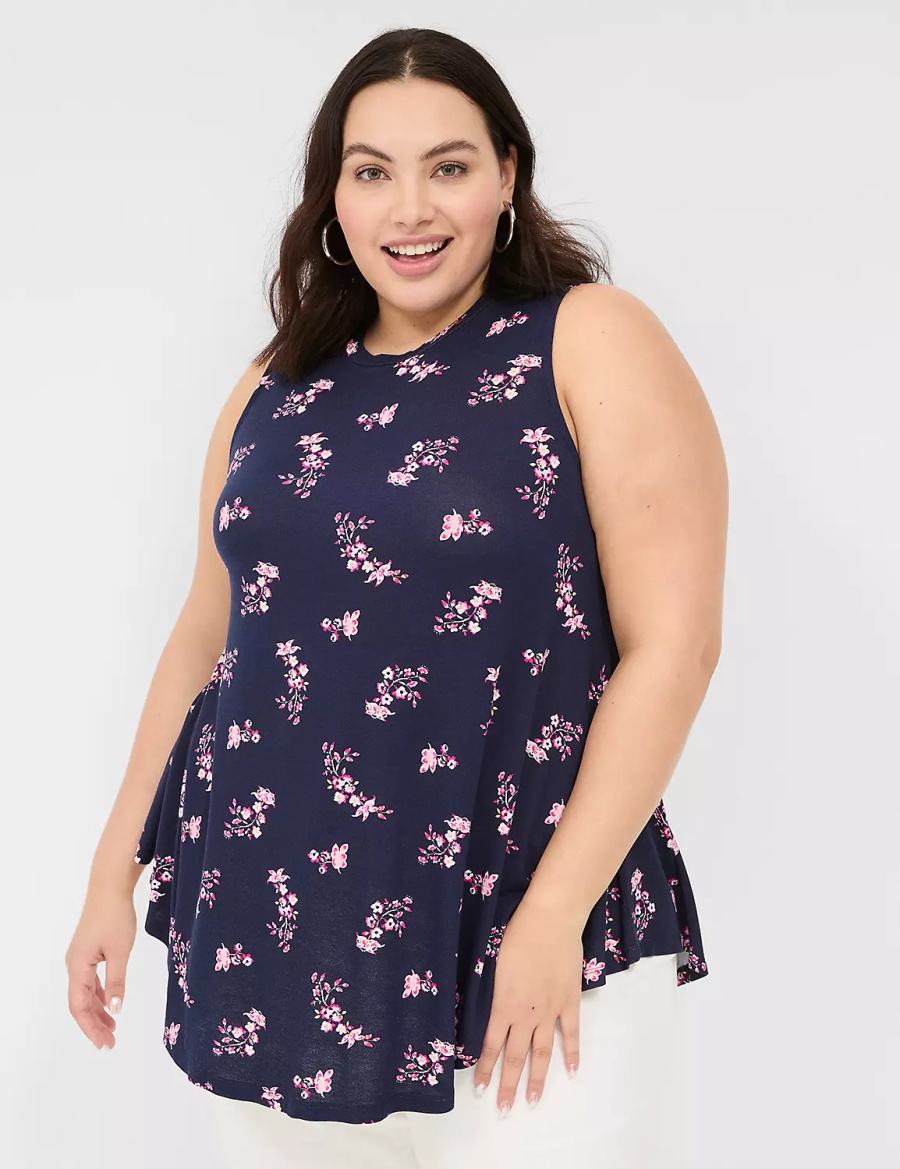 Women Lane Bryant Max Swing Sleeveless High-Neck Tunic T Shirts Pink Navy | DTF2097XE