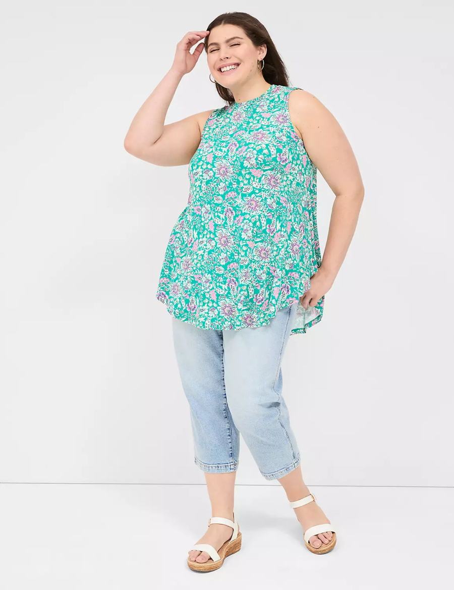 Women Lane Bryant Max Swing Sleeveless High-Neck Tunic T Shirts Light Turquoise | CLD8011XD