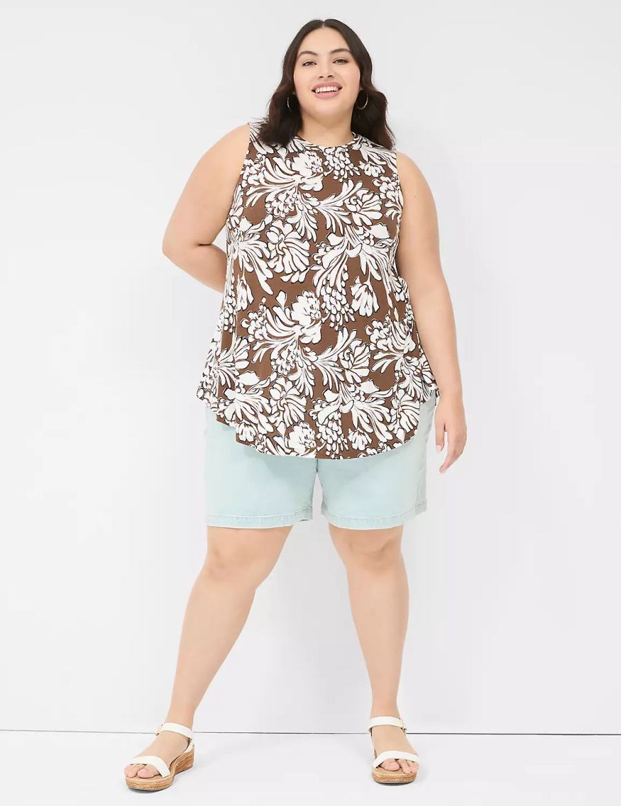 Women Lane Bryant Max Swing Sleeveless High-Neck Tunic T Shirts Brown | EYB819CX