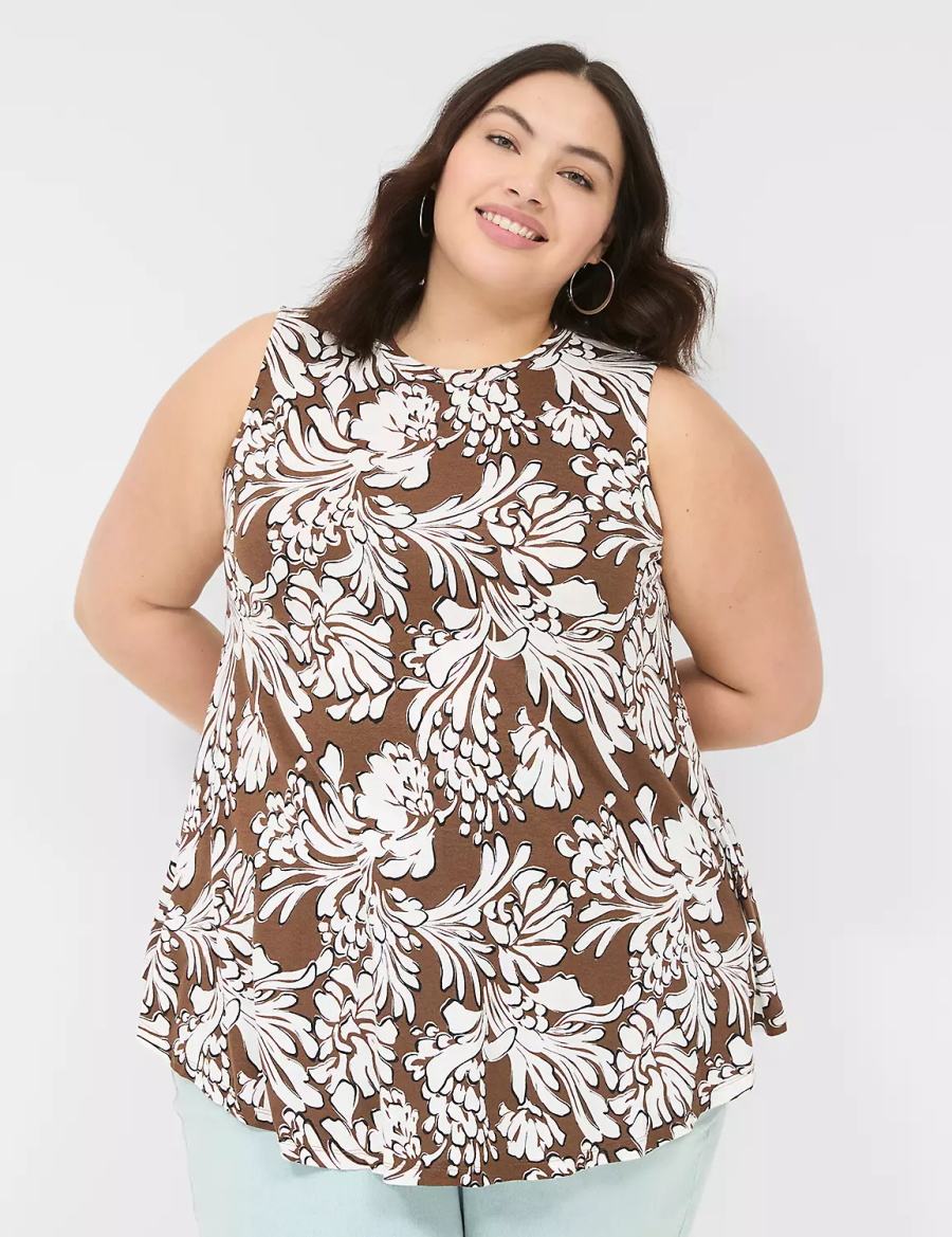 Women Lane Bryant Max Swing Sleeveless High-Neck Tunic T Shirts Brown | EYB819CX