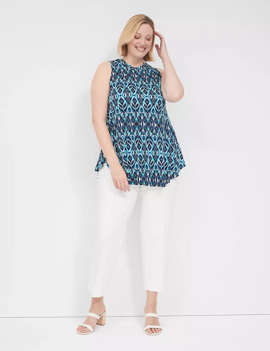 Women Lane Bryant Max Swing Sleeveless High-Neck Tunic T Shirts Blue | VDC5716WJ