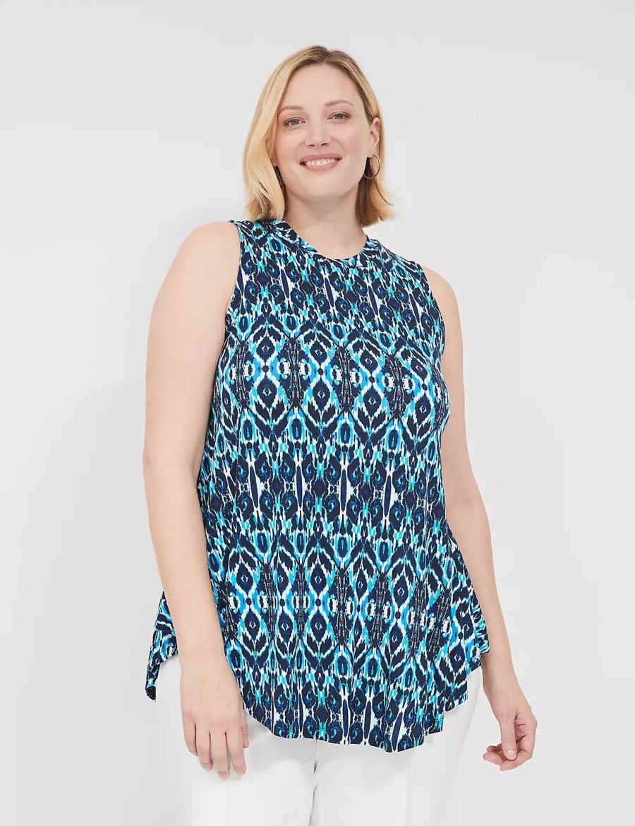 Women Lane Bryant Max Swing Sleeveless High-Neck Tunic T Shirts Blue | VDC5716WJ